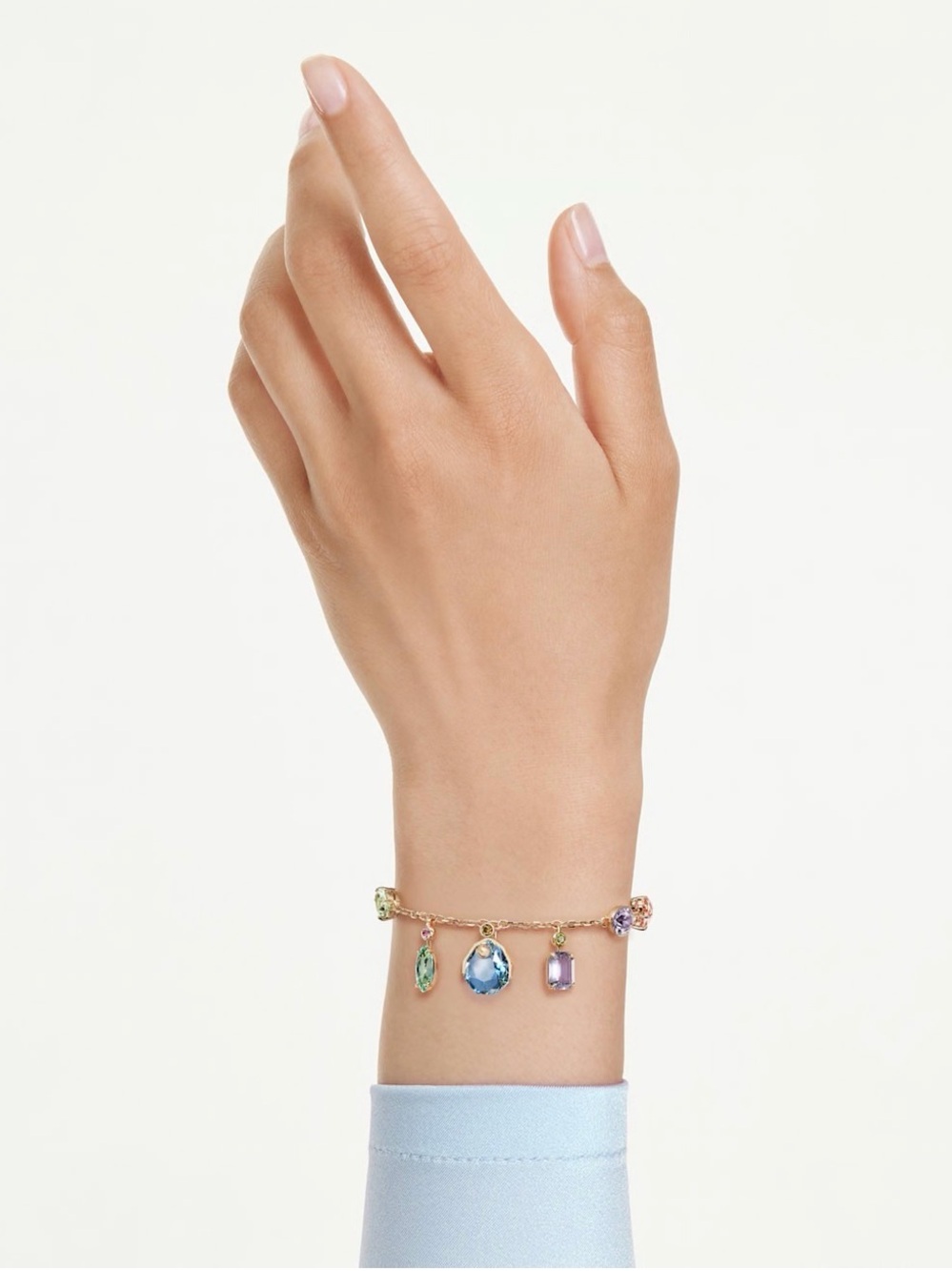Gold Charm Bracelet with Multicolor Gemstone Drops - Women Jewelry